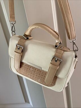 Pixie Mood Cream & Tan Satchel with Patterned Front Panel